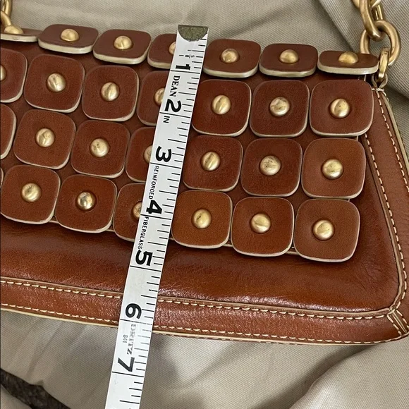 Maxx New York Leather cognac brown Gold chain Studded Shoulder Bag - Picture 14 of 17